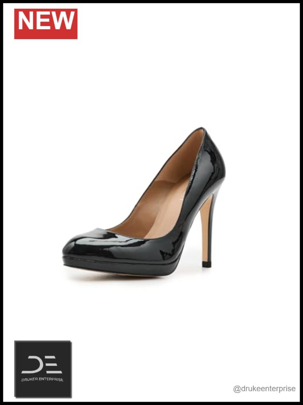 Patent Leather Stiletto Heel Pumps with Platform, Almond Toe, Made in Spain,
